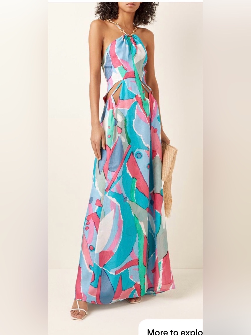 Cult Gaia Althea Multicolor Printed Chain-Strap Halter Gown Size S